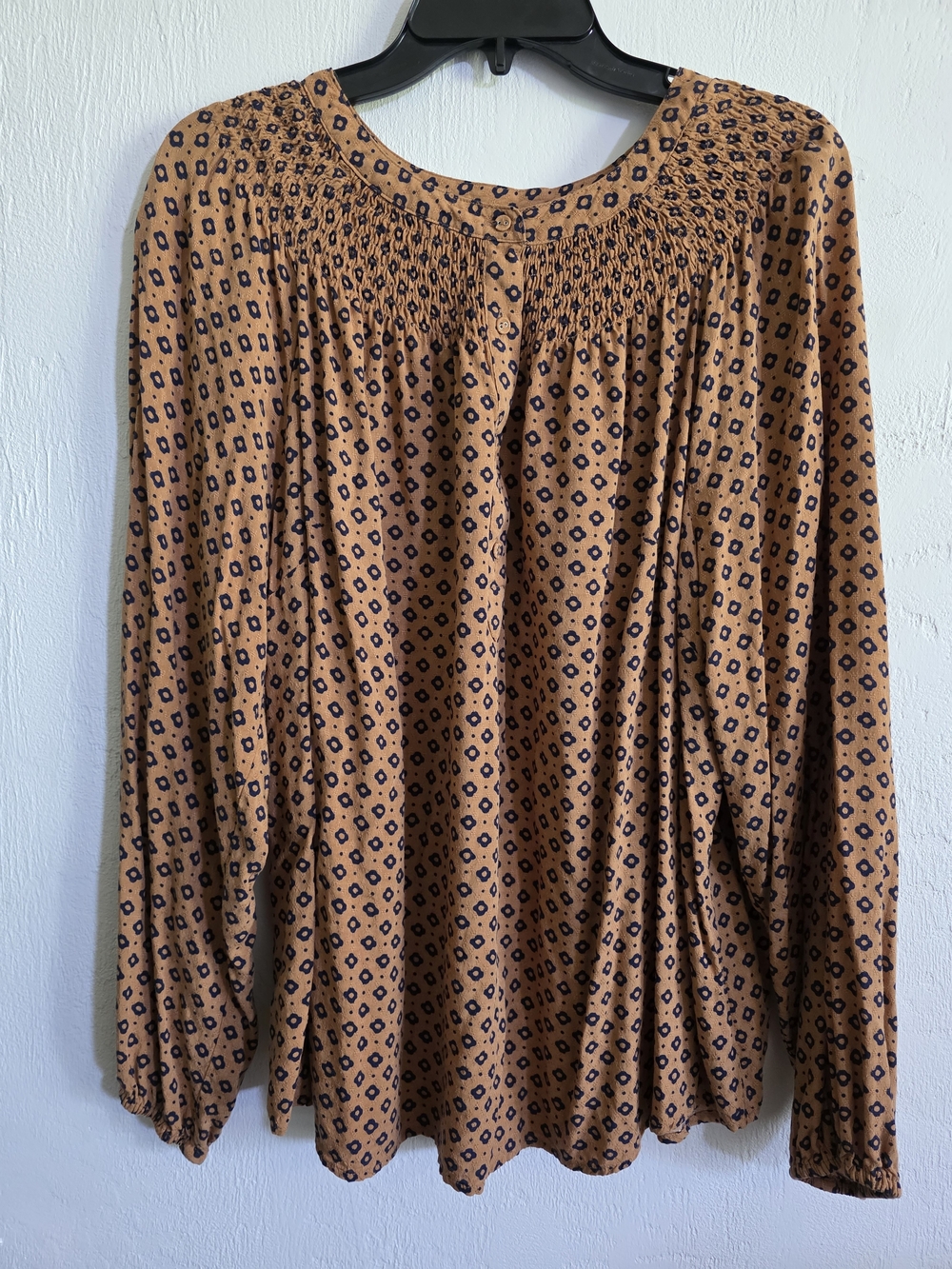 Croft & Barrow Boho Smocked Geometric Print Popover Blouse